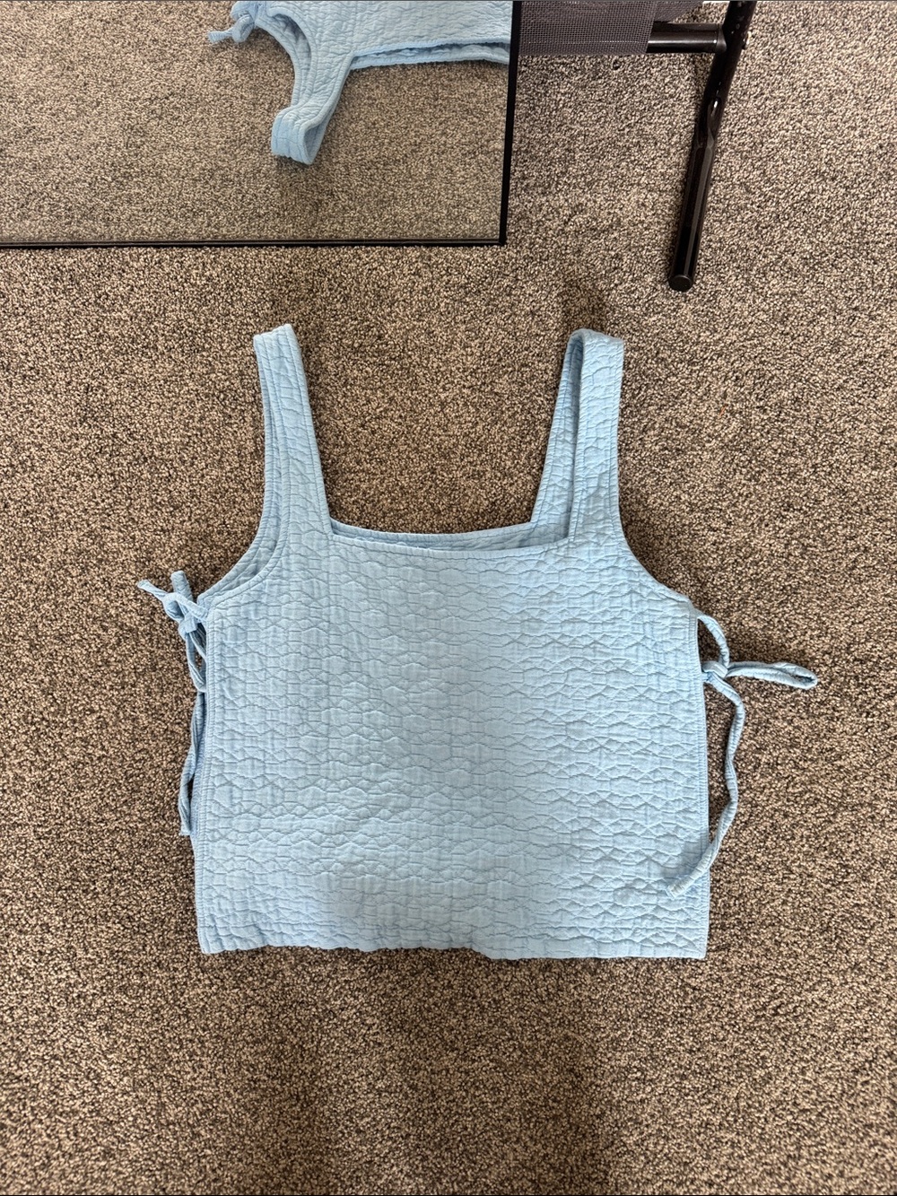 Urban Outfitters Light Blue Textured Square Neck Tank with Side Ties